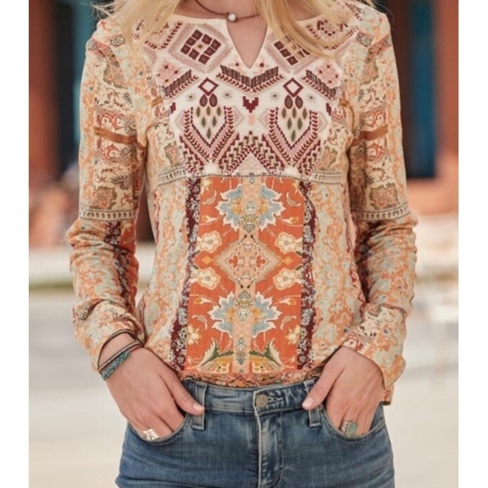 Sundance Madison Embroidered Patchwork Boho Top Size Small